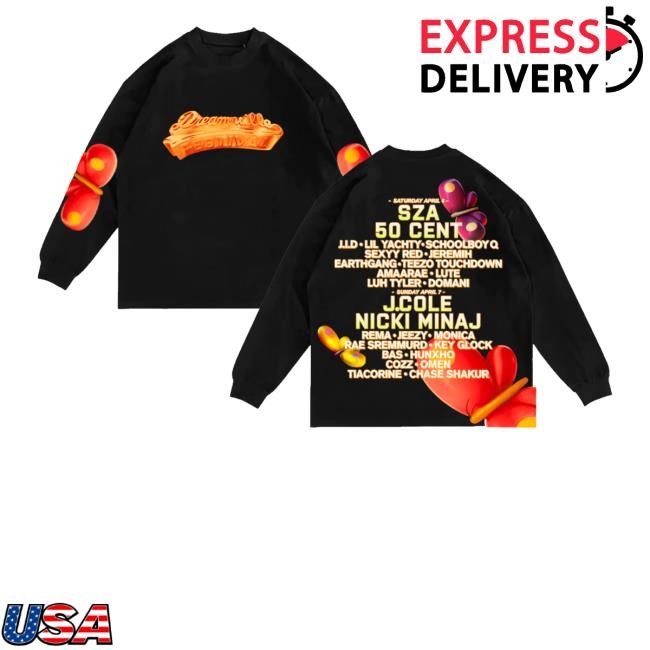 Dv Fest 24 Butterfly Black Lineup Zip Up Hooded Sweatshirt Dreamville Fest Merch Store - Tee Shop Pro