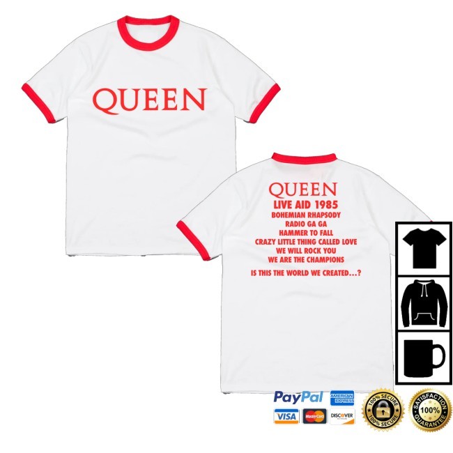 Queen At Live Aid Red And White Ringer Sweatshirt - Tee Shop Pro