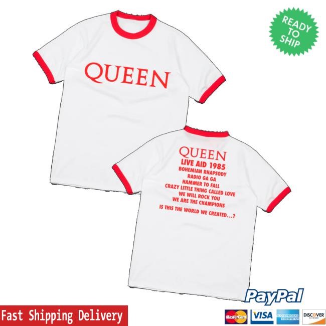 Queen Online Store Queen At Live Aid Red And White Ringer T-Shirt - Tee Shop Pro